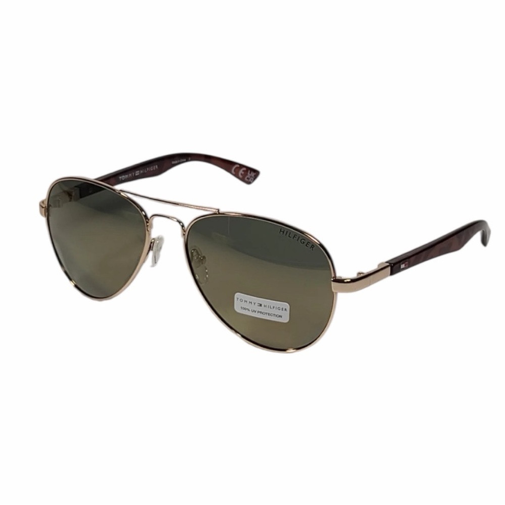 Tommy Hilfiger Benjamin Aviator Sunglasses Brown Tortoise Frame Gold Mirror Lens - Picture 2 of 6